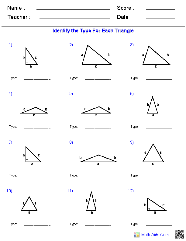 Geometry Worksheets Triangle Worksheets