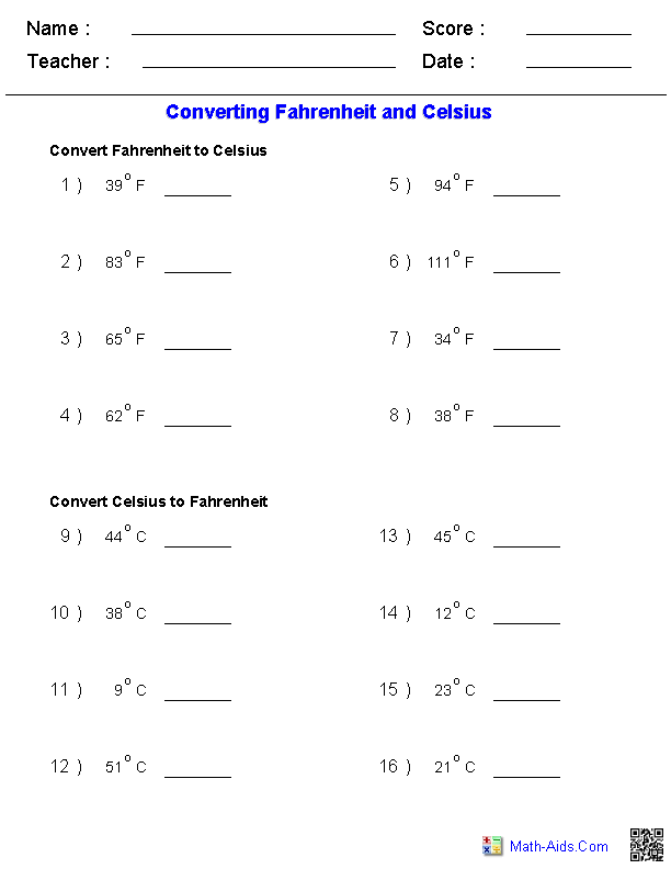 Quiz & Worksheet - Celsius & Fahrenheit Conversions