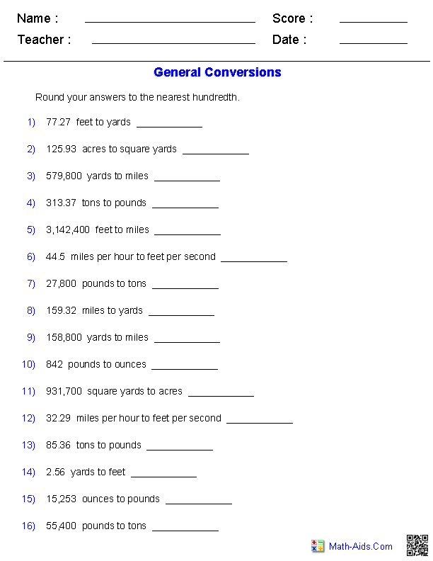 math conversion problems