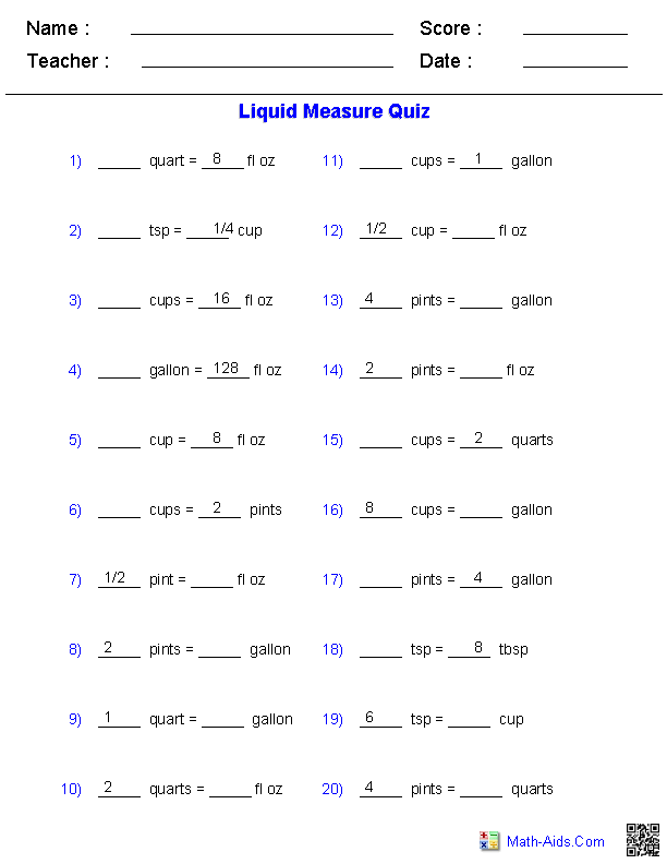Grade 6 Math Units Of Measurement Worksheets