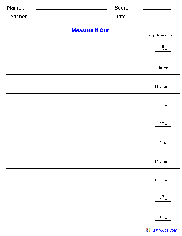 Measurement Worksheets Dynamically Created Measurement Worksheets