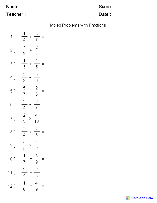 Subtracting Mixed Number Fractions Worksheet