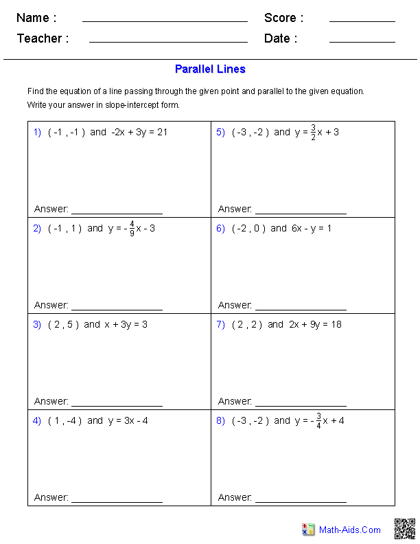 Equation Of The Line Worksheets