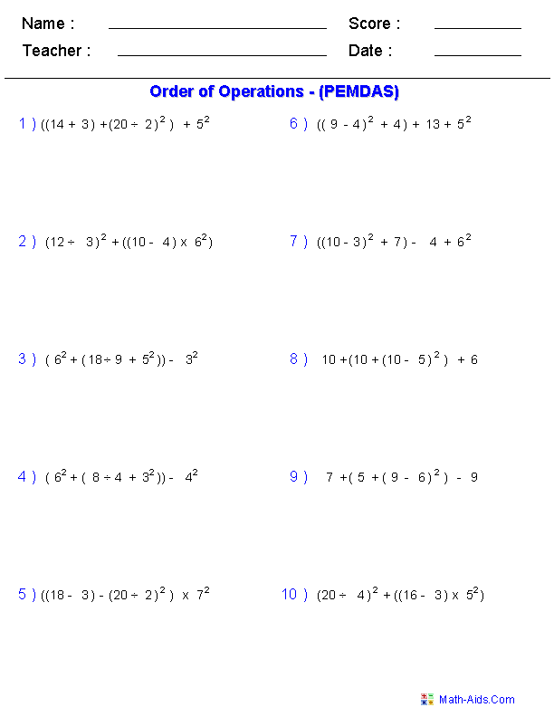 order of operations worksheets order of operations worksheets for practice