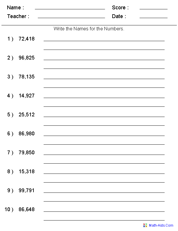 writing numbers help in thousands worksheet
