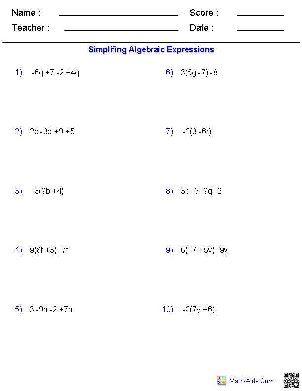 algebraic expressions problems