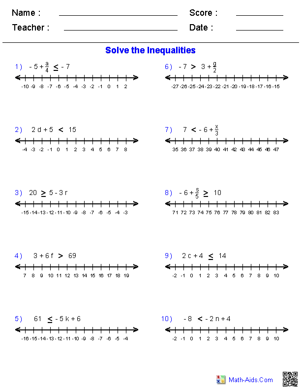 Algebra 1 Worksheets Inequalities Worksheets