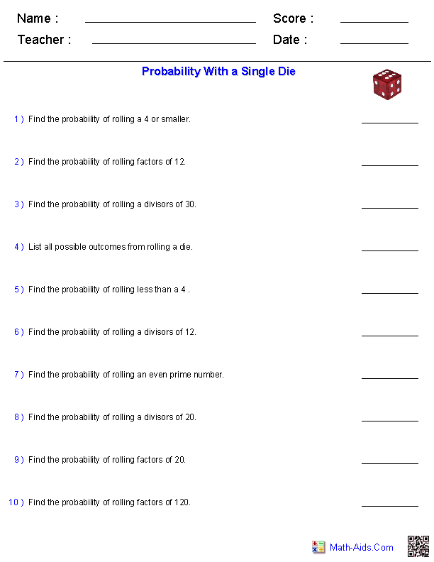 Math Probability Worksheets With Answers