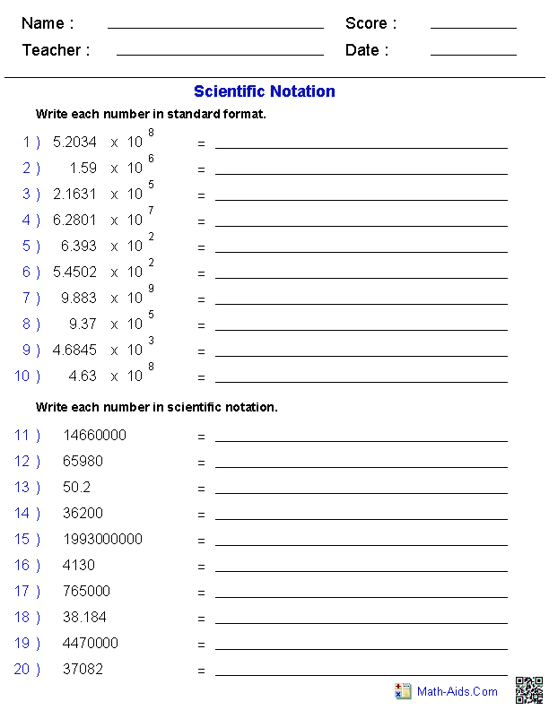 8th Grade Math Exponents To Scientific Notation Practice Worksheet