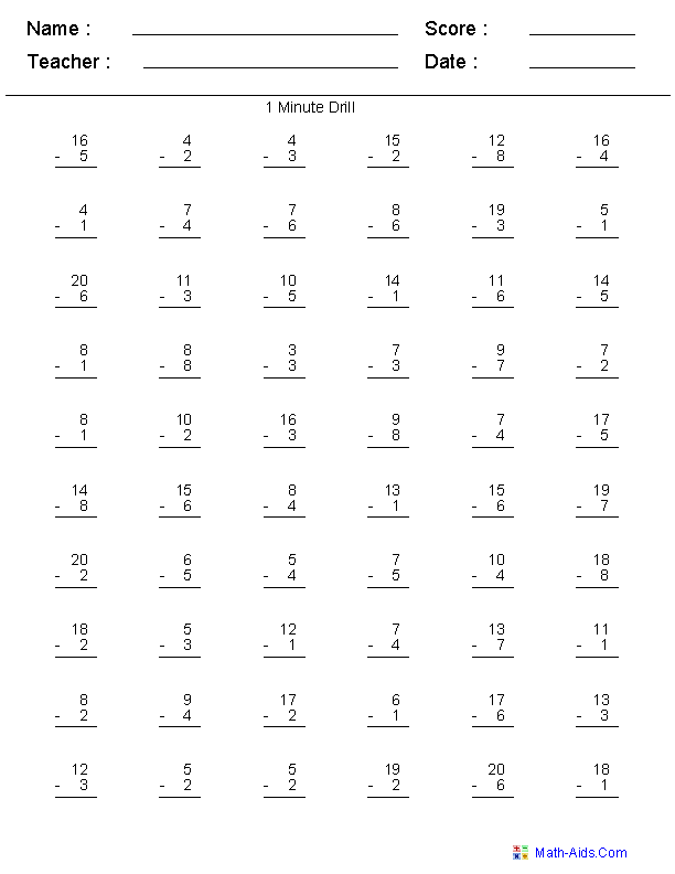 subtraction worksheets dynamically created subtraction worksheets